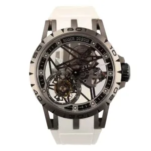 Excalibur Spider Skeleton Flying Tourbillon mit weißem Kautschukarmband