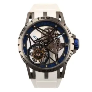 Excalibur Spider Skeleton Flying Tourbillon mit weißem Kautschukarmband