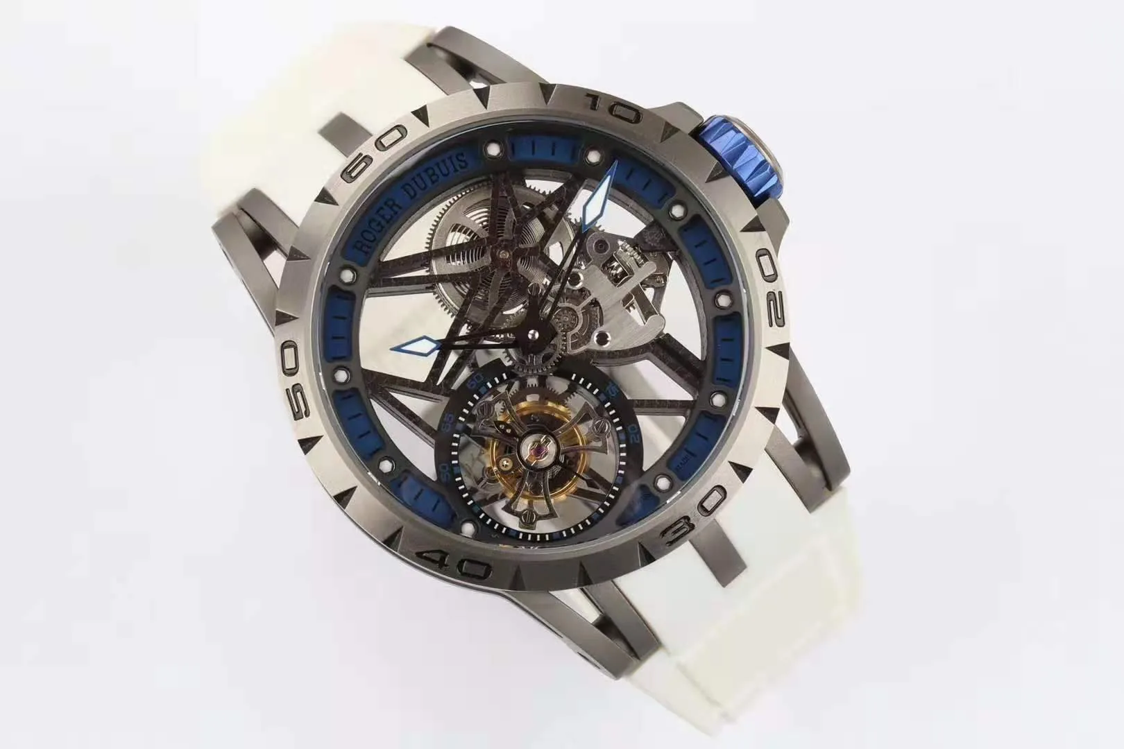 Excalibur Spider Skeleton Flying Tourbillon mit weißem Kautschukarmband – Bild 5