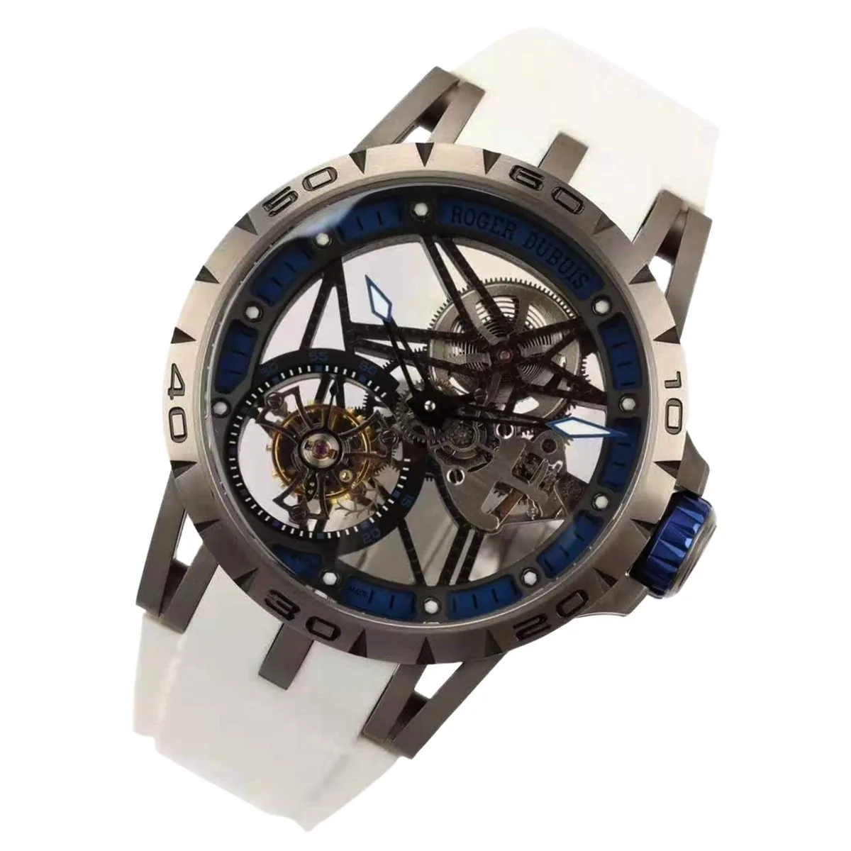 Excalibur Spider Skeleton Flying Tourbillon mit weißem Kautschukarmband – Bild 2