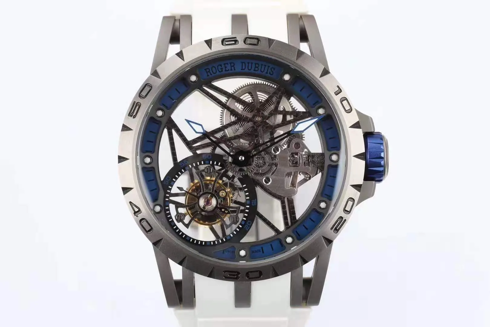 Excalibur Spider Skeleton Flying Tourbillon mit weißem Kautschukarmband – Bild 3