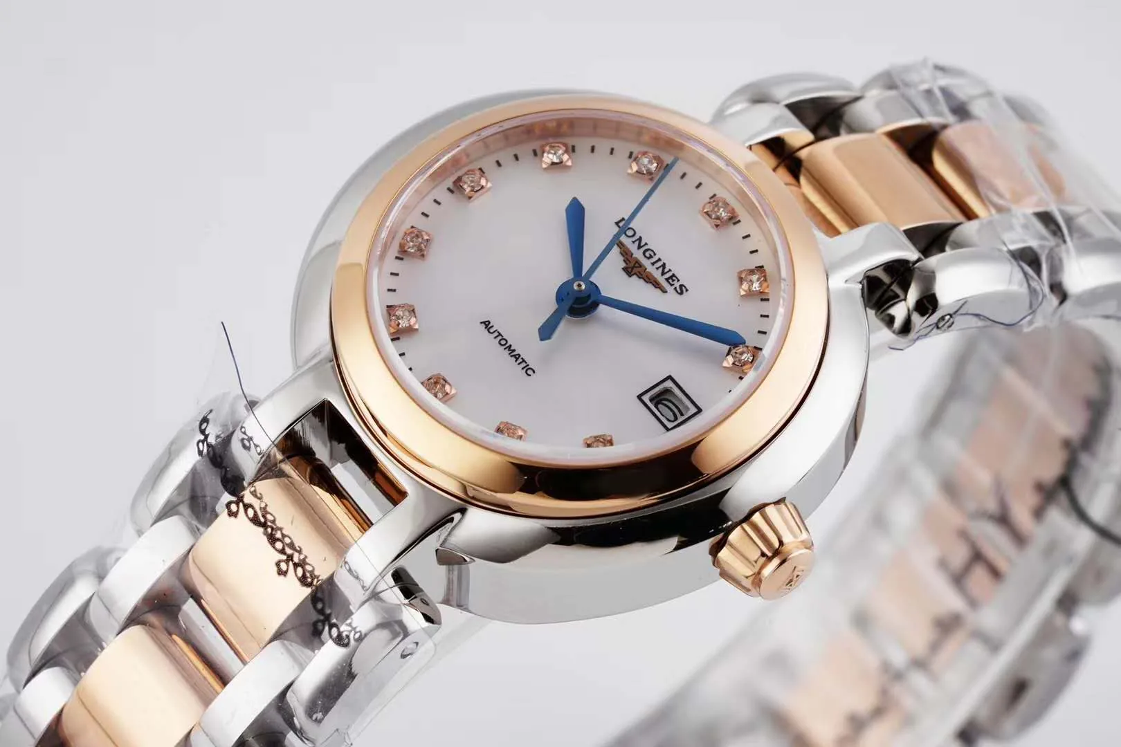 Primaluna quadrante MOP bianco con indici con diamanti in oro rosa - immagine 2