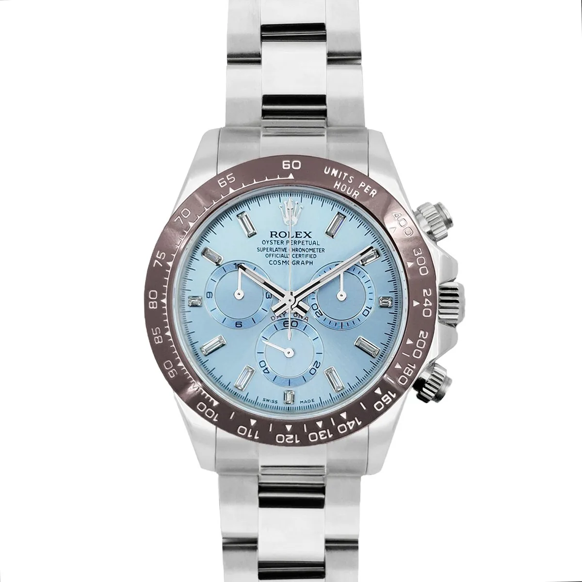 Daytona 116506 Platin eisblaues Zifferblatt mit Diamantindizes