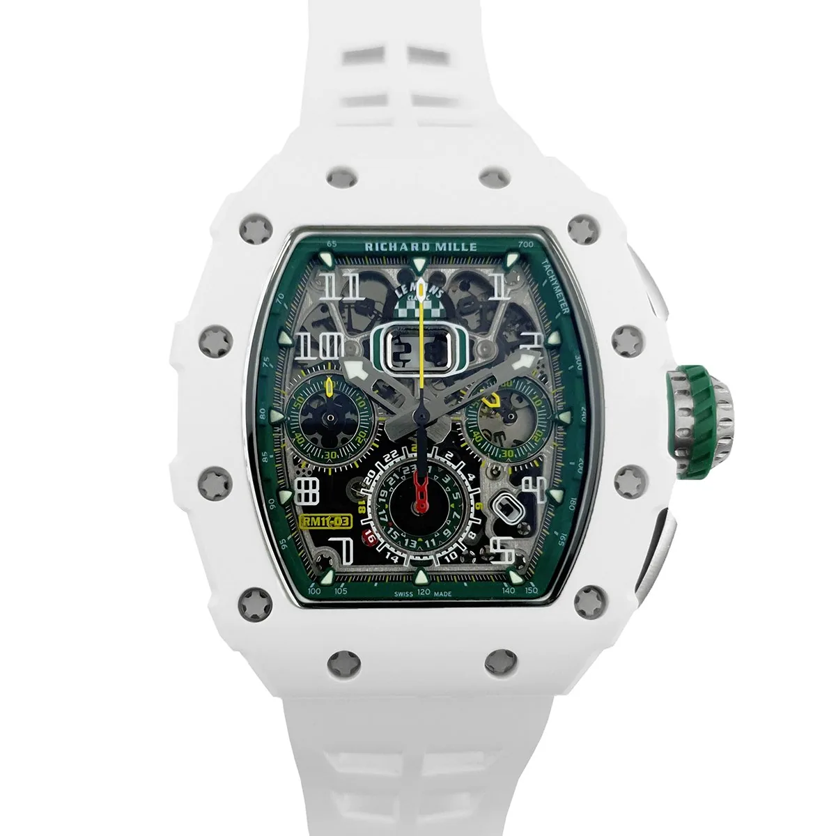 RM 011 Saint Tropez Polo Club céramique ATZ blanche et titane sur bracelet en caoutchouc blanc