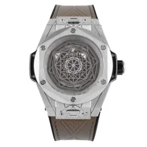Big Bang Unico Sang Bleu in Stahl am braunen Lederarmband