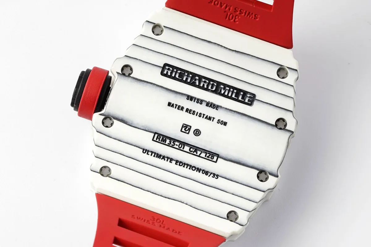 RM 035-01 Rafael Nadal NTPT bianco su cinturino in gomma rosso (Sonic) - immagine 8