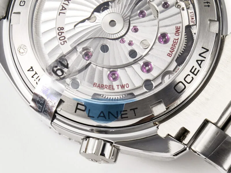 Planet Ocean 600M Co-Axial GMT 43.5mm VSF 1:1 Best Edition esfera azul bisel de cerámica azul con brazalete SS A8605 Super Clone - Imagen 14