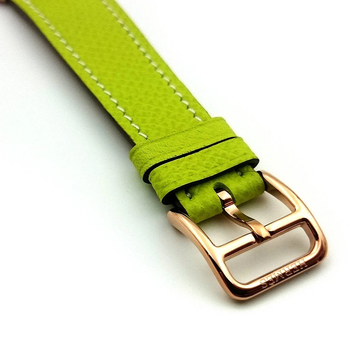 Arceau Petite Rose Gold with Diamond Bezel on Green Epsom Leather Strap