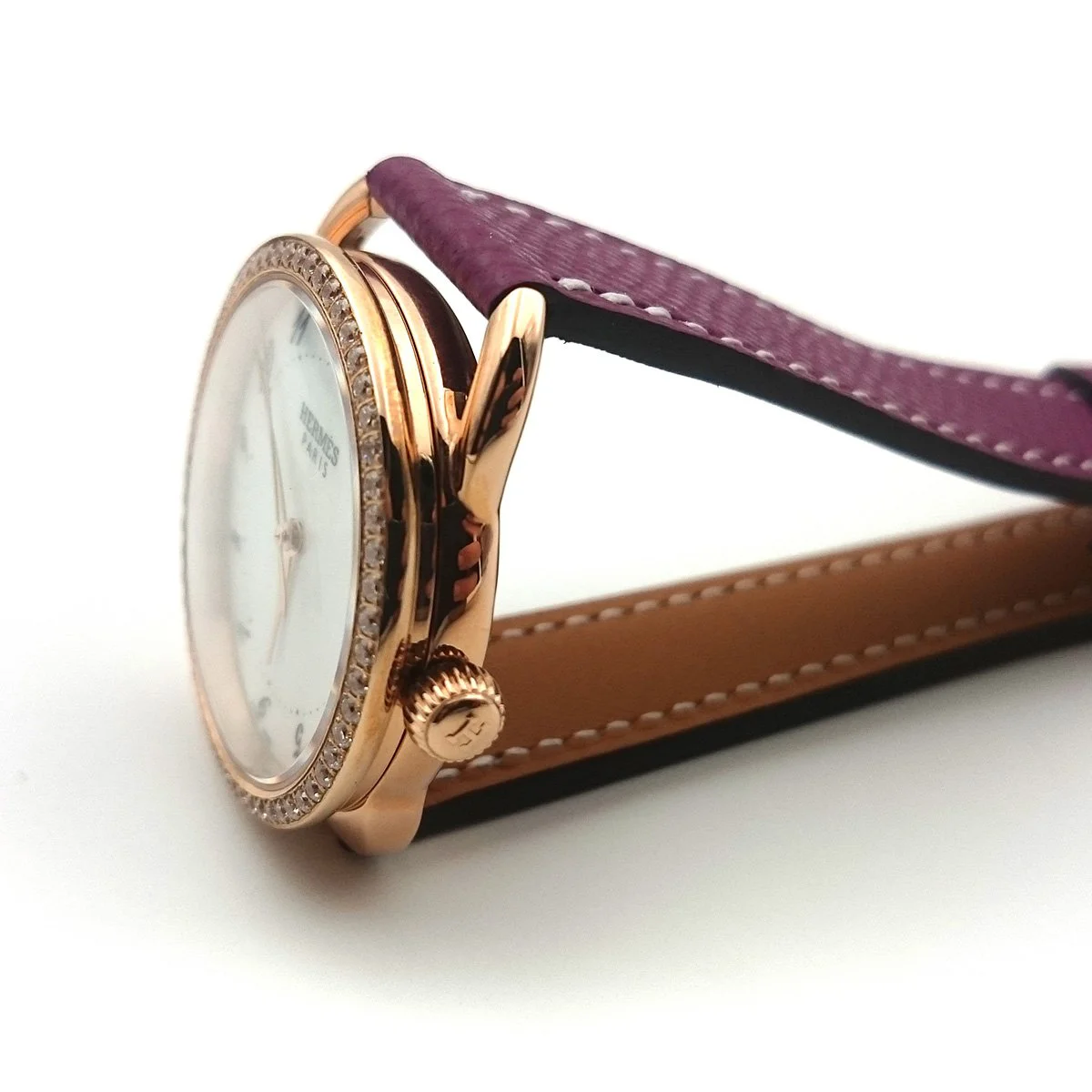 Arceau Rose Gold with Diamond Bezel on Violet Epsom Leather Strap