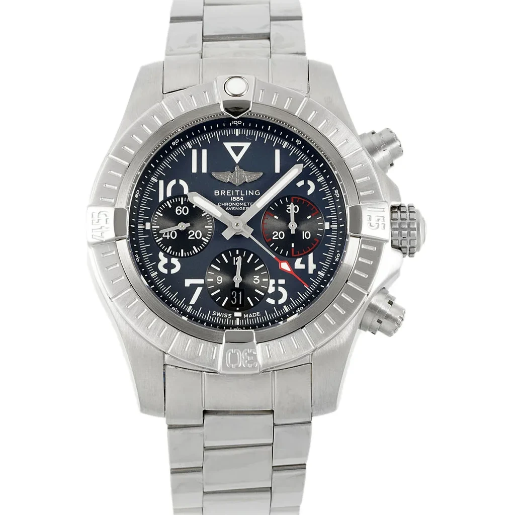Avenger B01 Chronograph 45 Black Dial in Steel on Bracelet