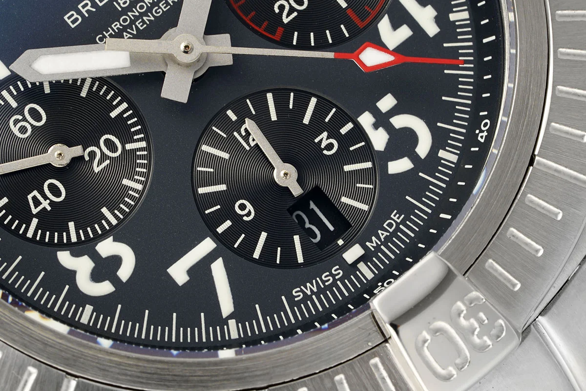 Avenger B01 Chronograph 45 Black Dial in Steel on Bracelet
