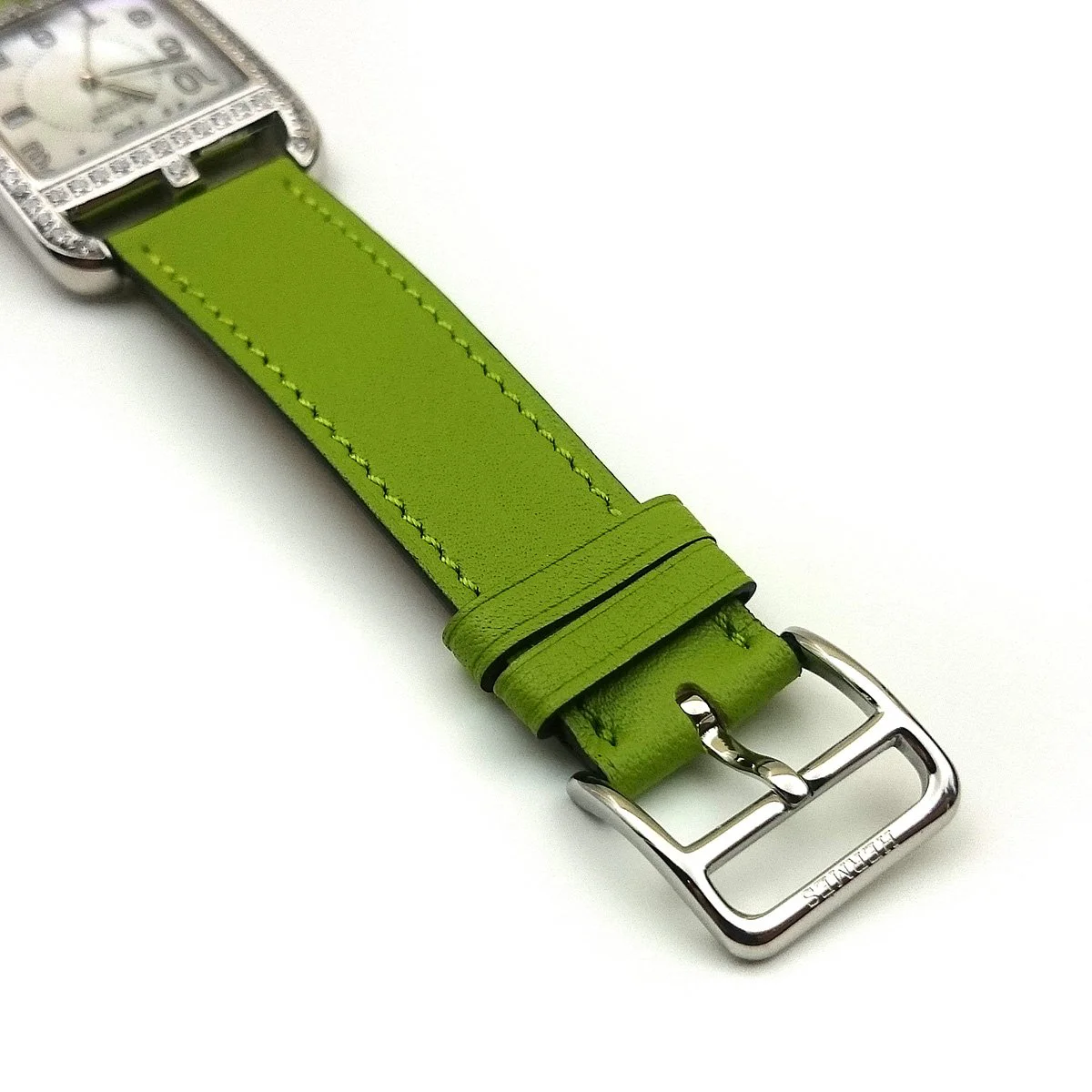 Cape Cod Steel with Diamond Bezel on Green Fjord Leather Strap