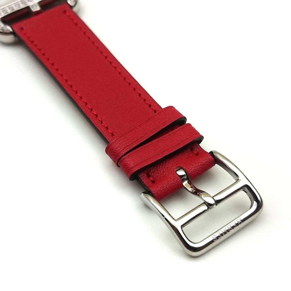 Cape Cod Steel with Diamond Bezel on Red Fjord Leather Strap