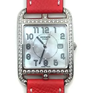 Cape Cod Steel with Diamond Bezel on Vermilion Epsom Leather Strap