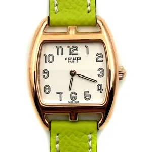 Cape Cod Tonneau Rose Gold on Green Epsom Leather Strap