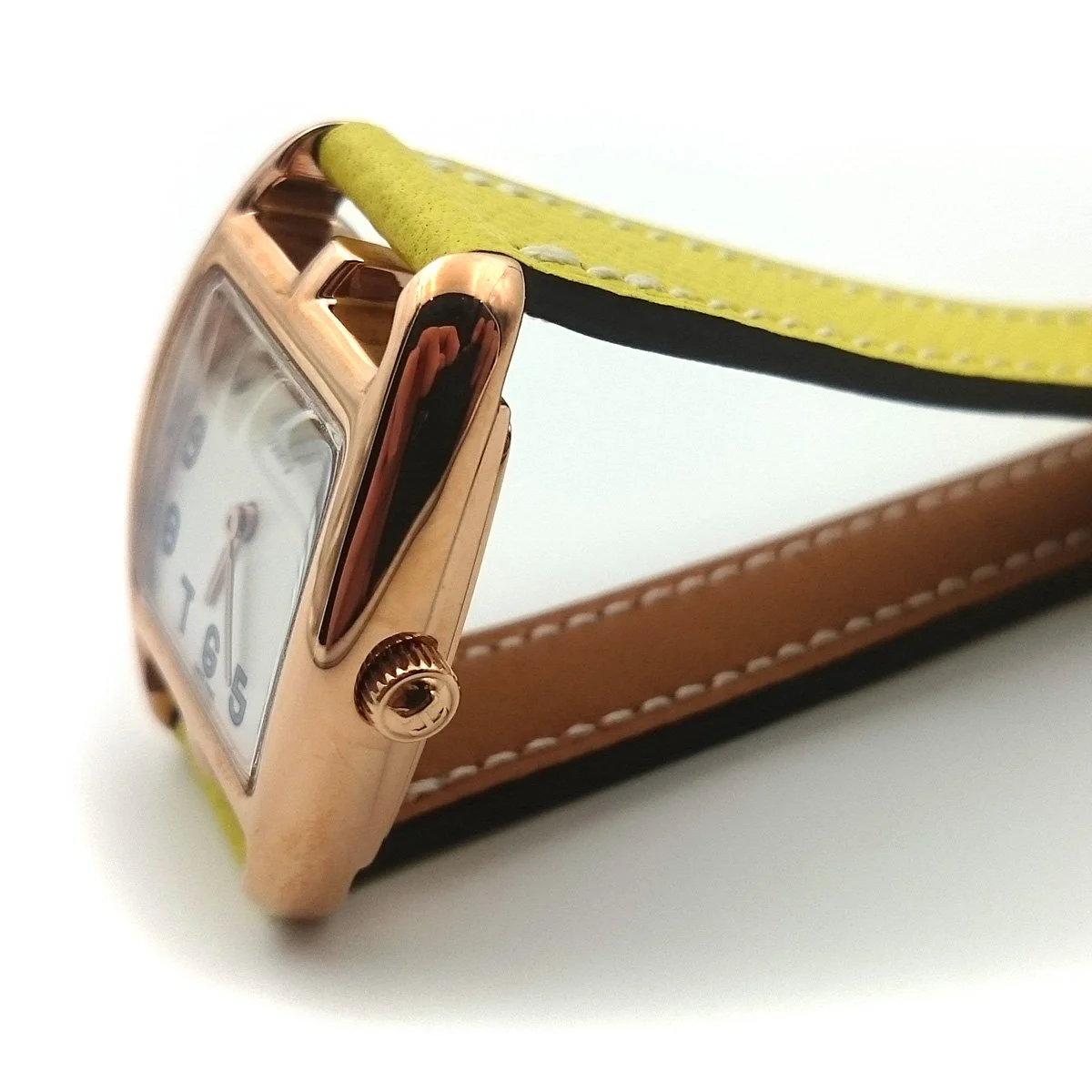 Cape Cod Tonneau Rose Gold on Yellow Epsom Leather Strap