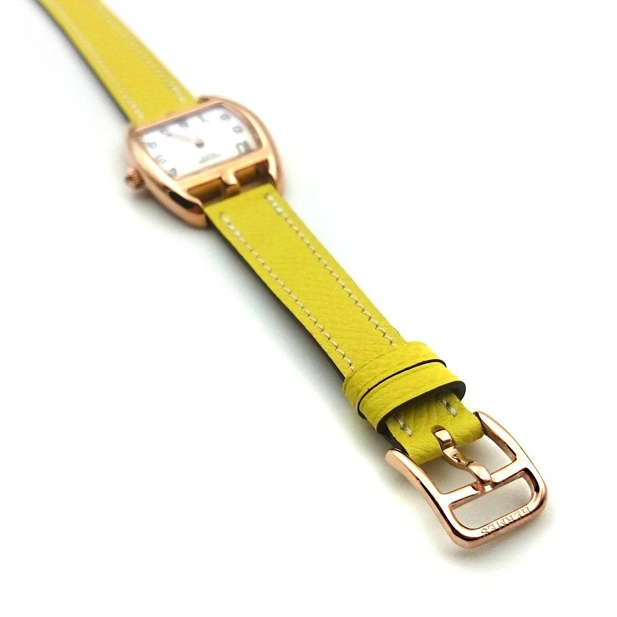 Cape Cod Tonneau Rose Gold on Yellow Epsom Leather Strap