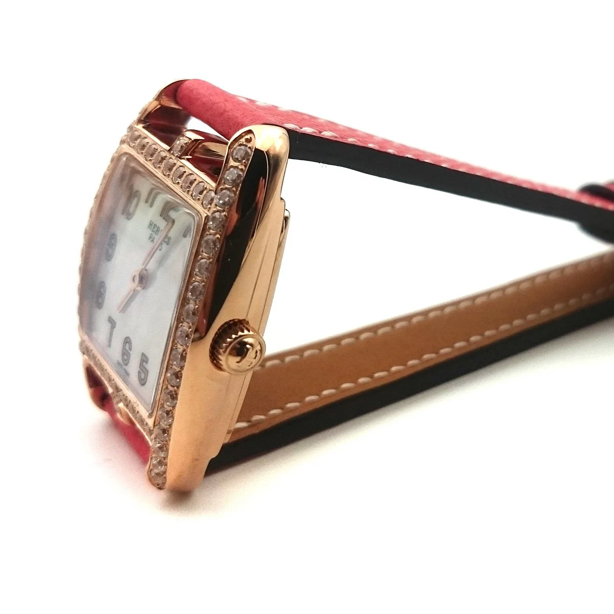 Cape Cod Tonneau Rose Gold with Diamond Bezel on Vermilion Epsom Leather Strap