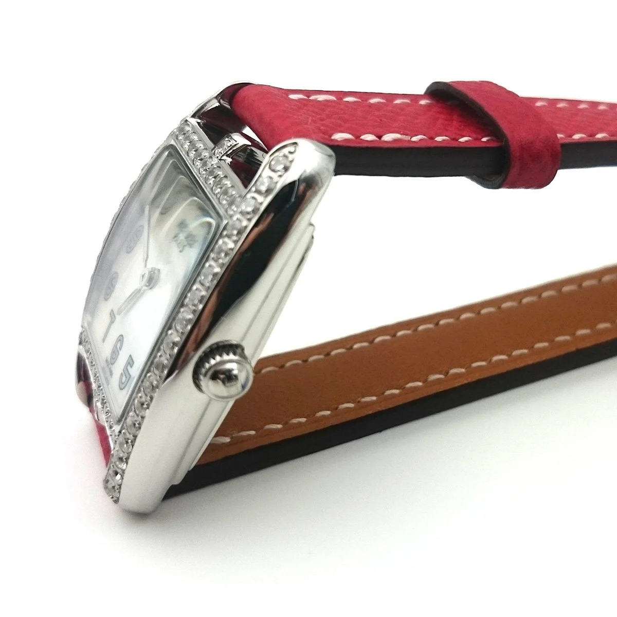 Cape Cod Tonneau Steel with Diamond Bezel on Red Epsom Leather Strap