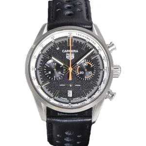 Carrera Chronograph 43 Black Dial on Leather Strap