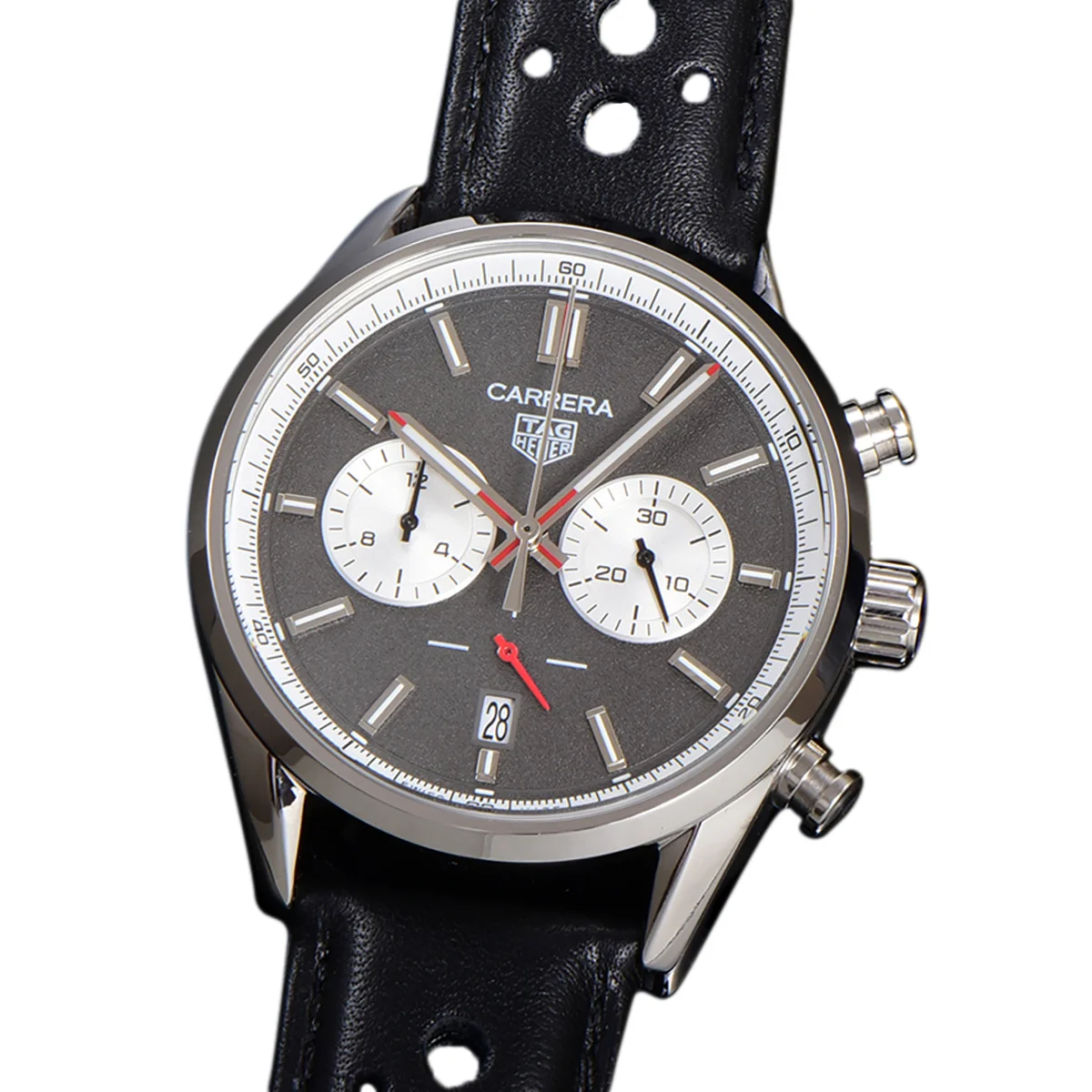 Carrera Chronograph 43 Grey Dial on Leather Strap