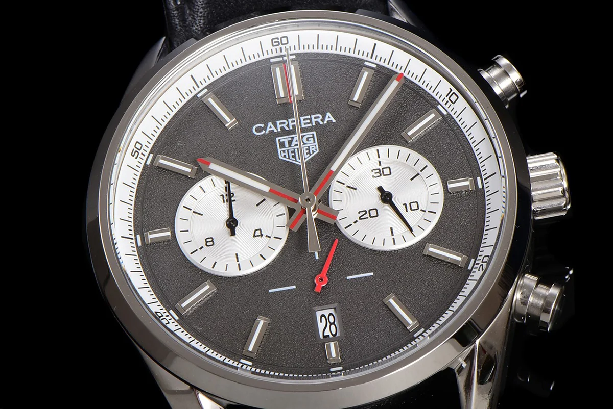 Carrera Chronograph 43 Grey Dial on Leather Strap