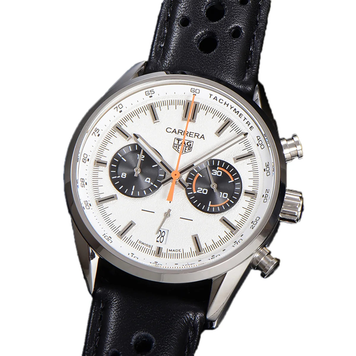 Carrera Chronograph 43 White Dial on Leather Strap
