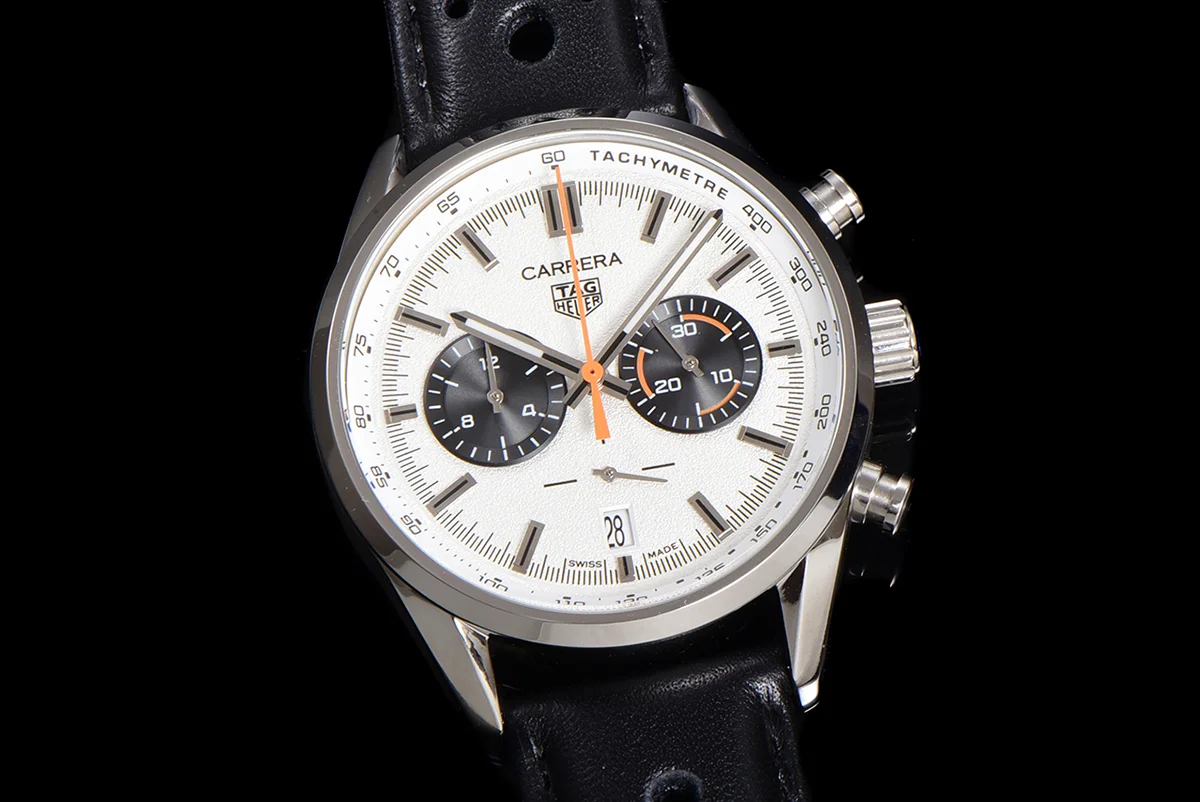 Carrera Chronograph 43 White Dial on Leather Strap