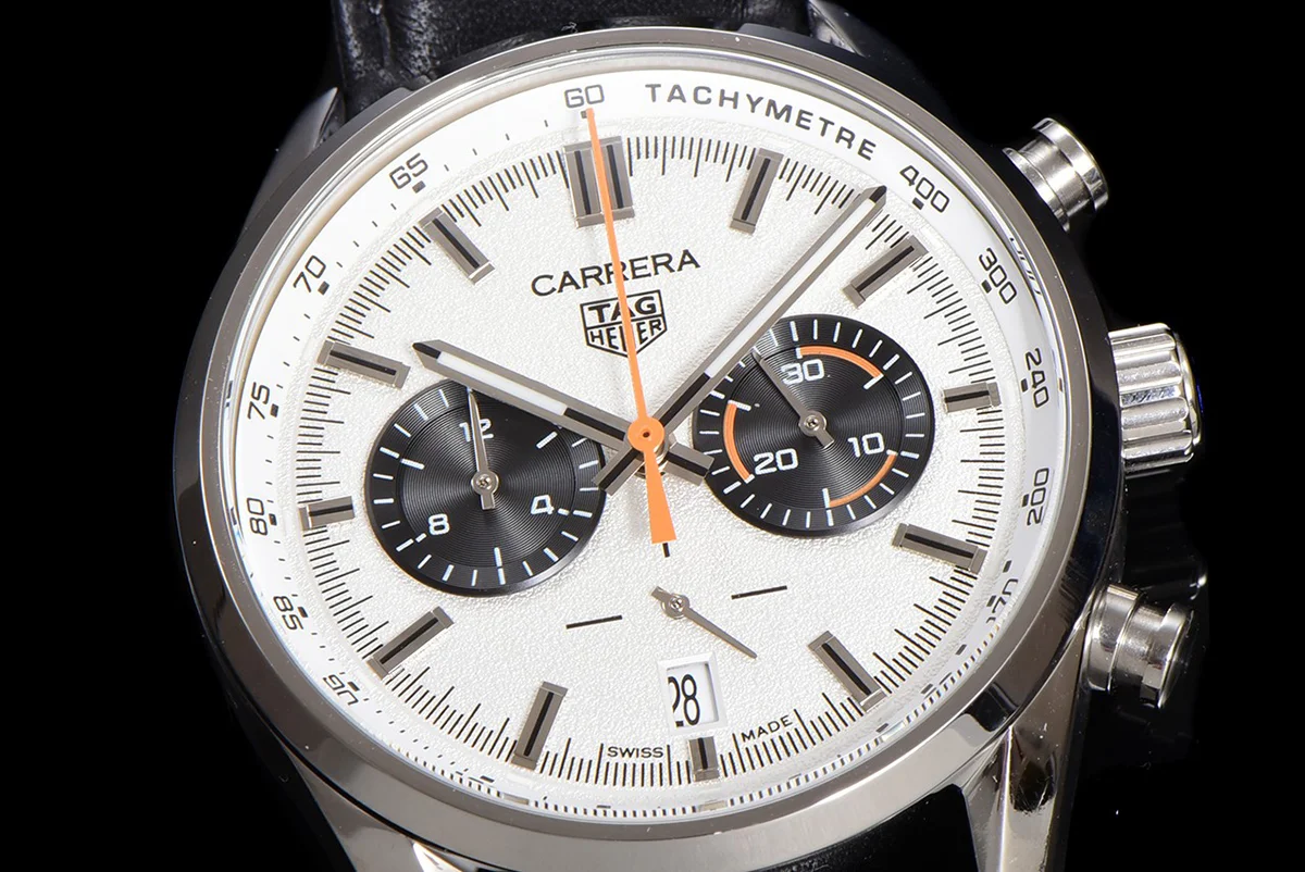 Carrera Chronograph 43 White Dial on Leather Strap