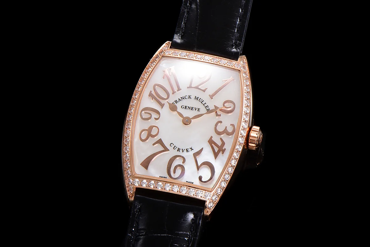 Cintree Curve MOP Dial in Rose Gold on Black Leather Strap