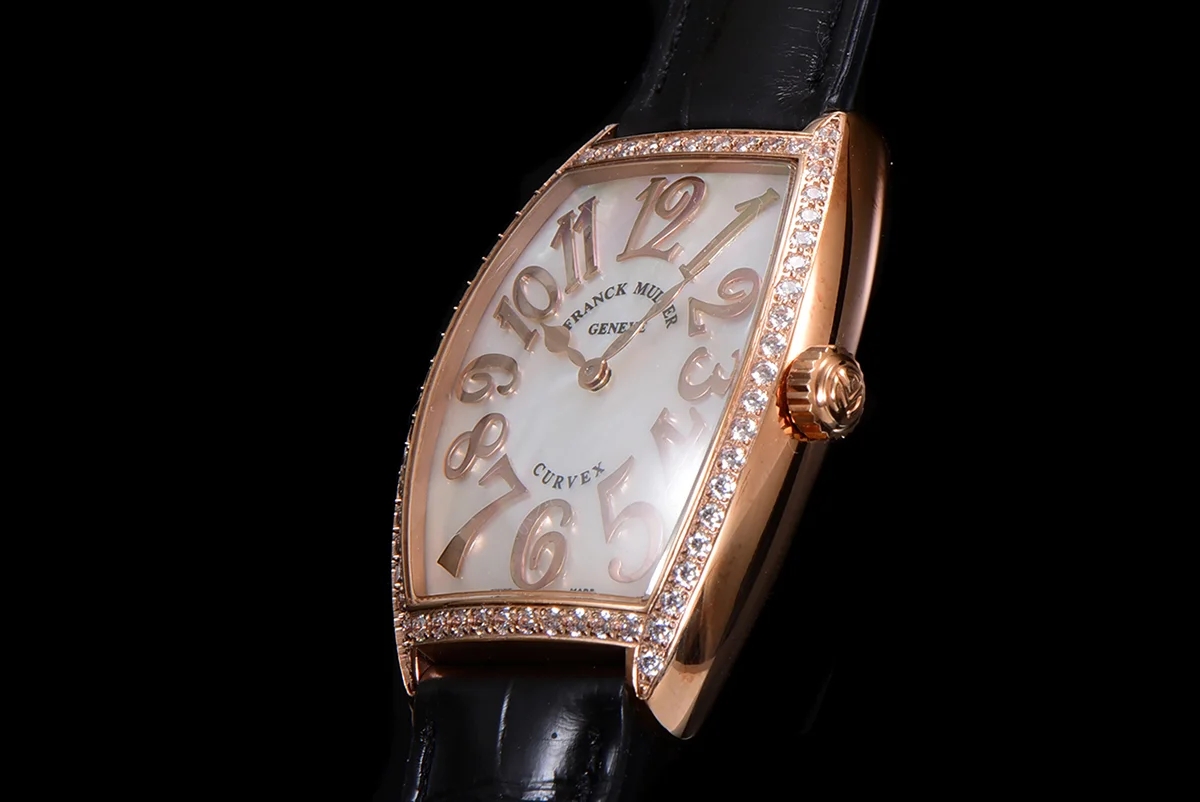 Cintree Curve MOP Dial in Rose Gold on Black Leather Strap