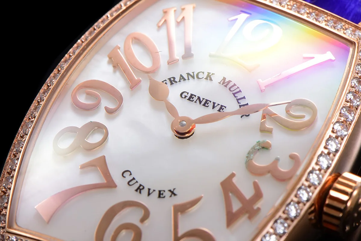 Cintree Curve MOP Dial in Rose Gold on Blue Leather Strap