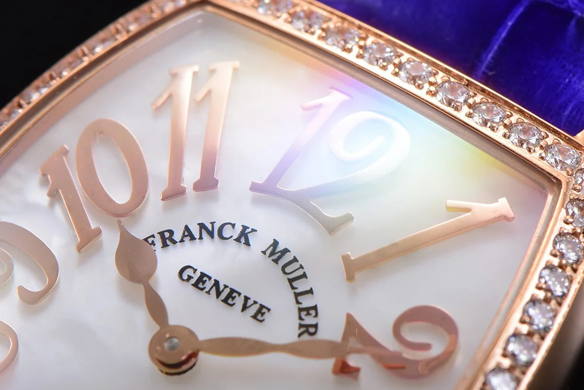 Cintree Curve MOP Dial in Rose Gold on Blue Leather Strap