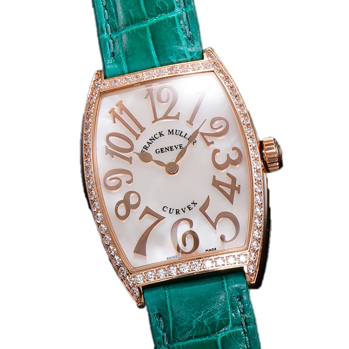 Cintree Curve MOP Dial in Rose Gold on Green Leather Strap