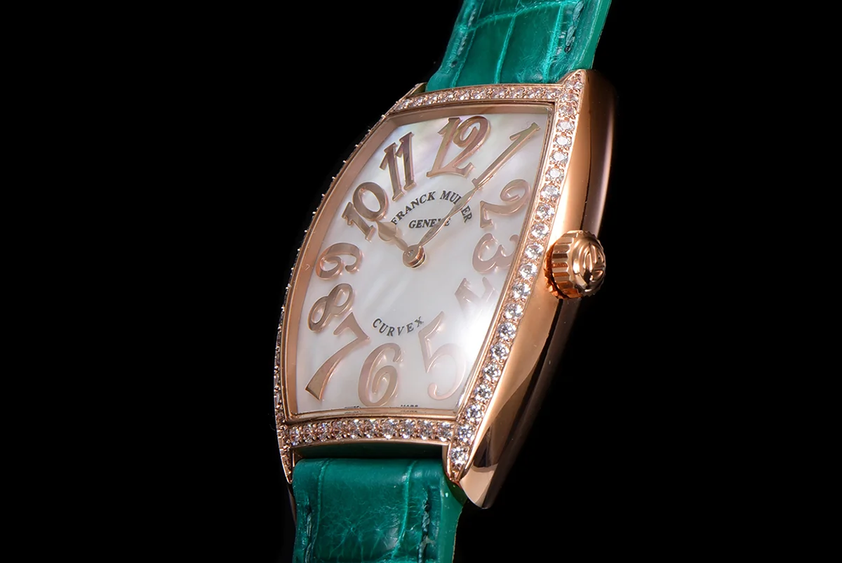 Cintree Curve MOP Dial in Rose Gold on Green Leather Strap