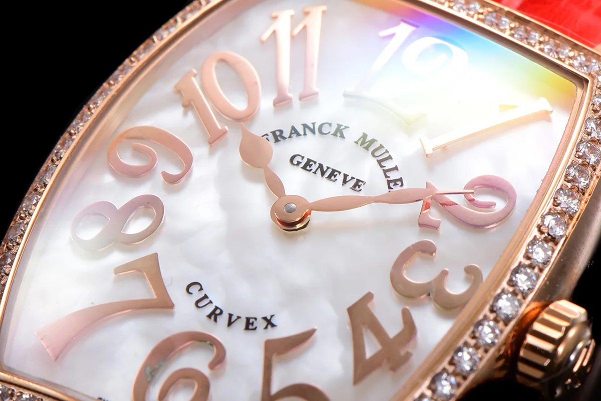 Cintree Curve MOP Dial in Rose Gold on Red Leather Strap