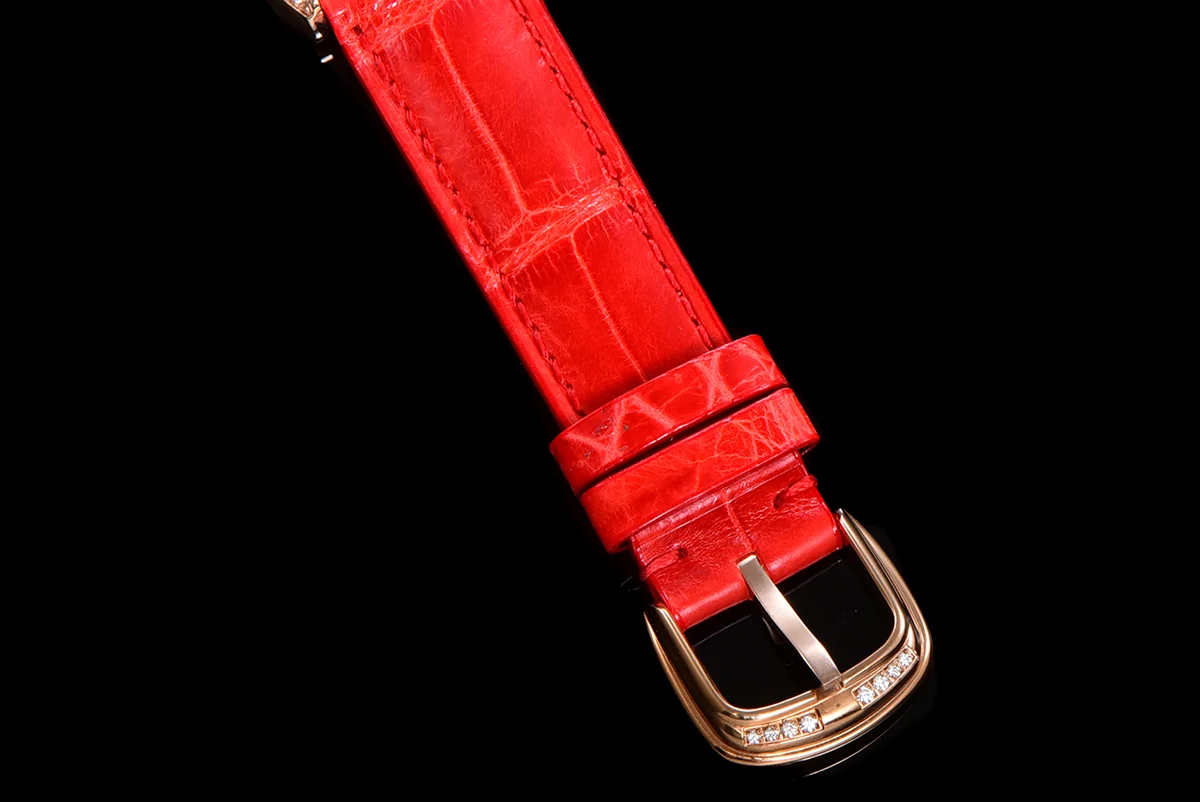 Cintree Curve MOP Dial in Rose Gold on Red Leather Strap