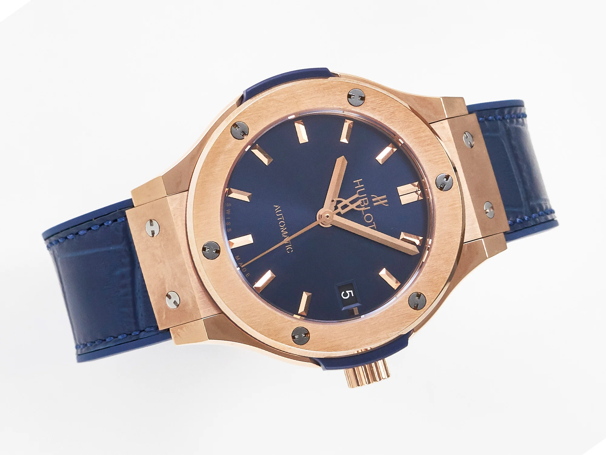 Classic Fusion 38mm RG JJF 1:1 Best Edition Blue Dial on Blue Gummy Leather Strap