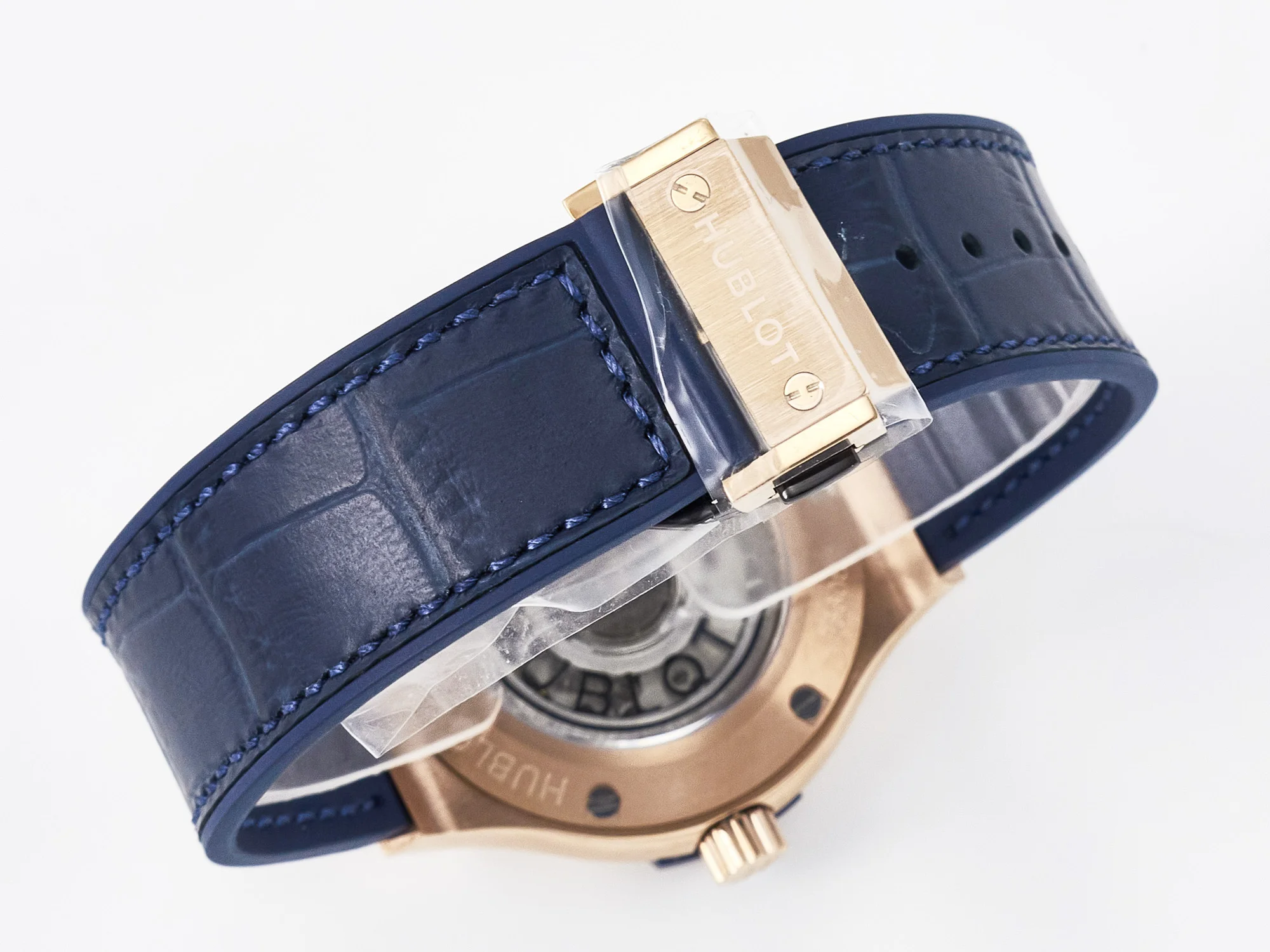 Classic Fusion 38mm RG JJF 1:1 Best Edition Blue Dial on Blue Gummy Leather Strap