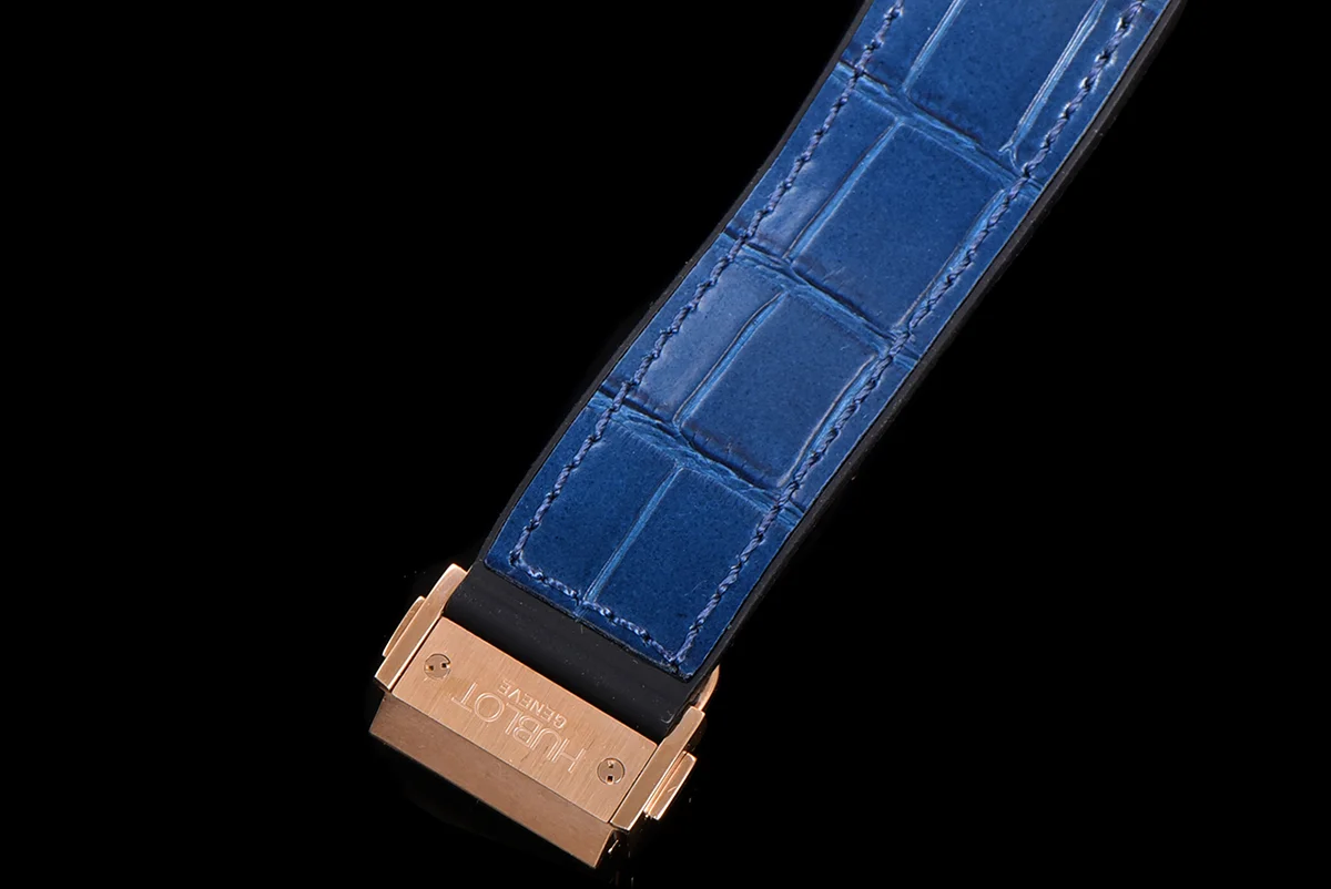 Classic Fusion Automatic 42mm Diamond Paved Dial in Rose Gold on Blue Leather Strap