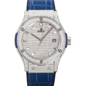 Classic Fusion Automatic 42mm Diamond Paved Dial in Steel on Blue Leather Strap