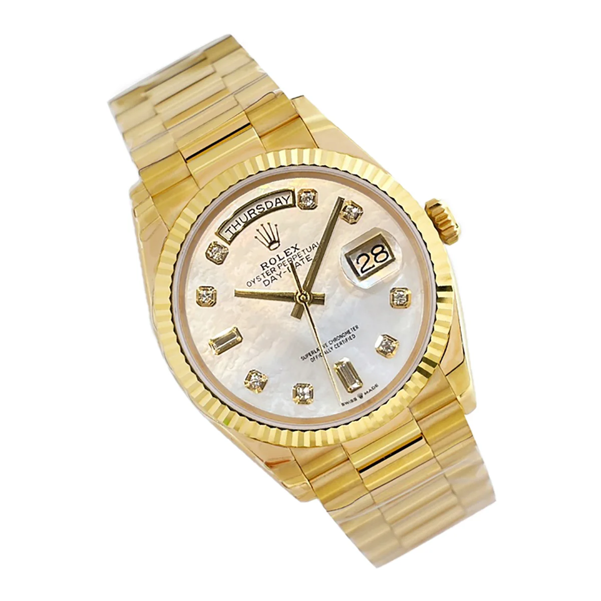 Daydate 36 128238 MOP Dial in Yellow Gold