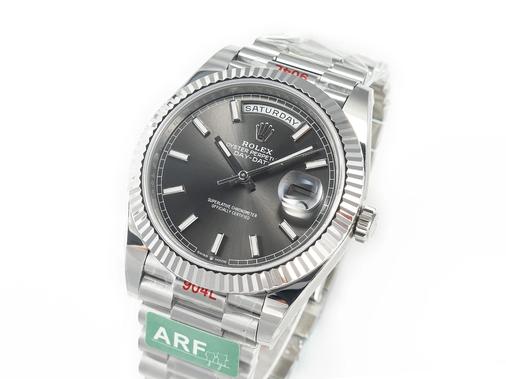 DayDate 40 228239 ARF 904L Steel Grey Stick Dial on President Bracelet VR3255