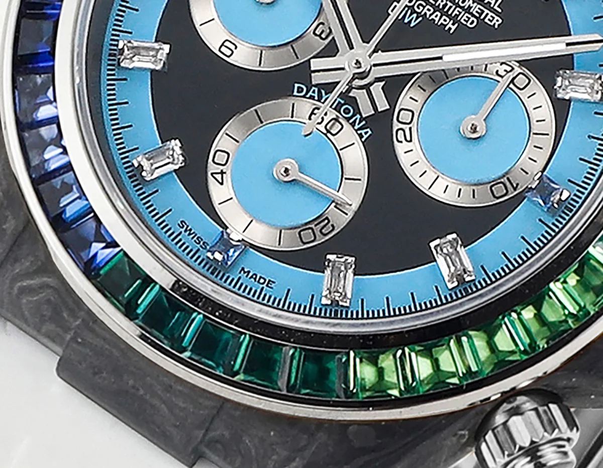DIW Daytona Rainbow Blue Carbon in White Rubber Strap