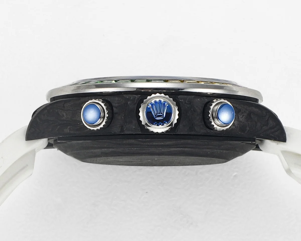 DIW Daytona Rainbow Blue Carbon in White Rubber Strap
