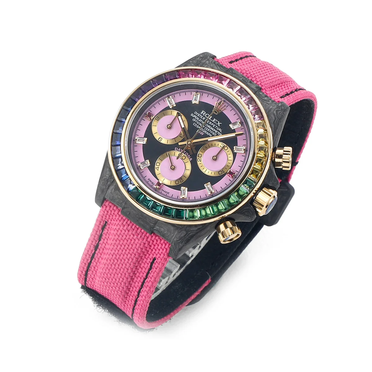 DIW Daytona Rainbow Pink Carbon in Pink Nylon Strap