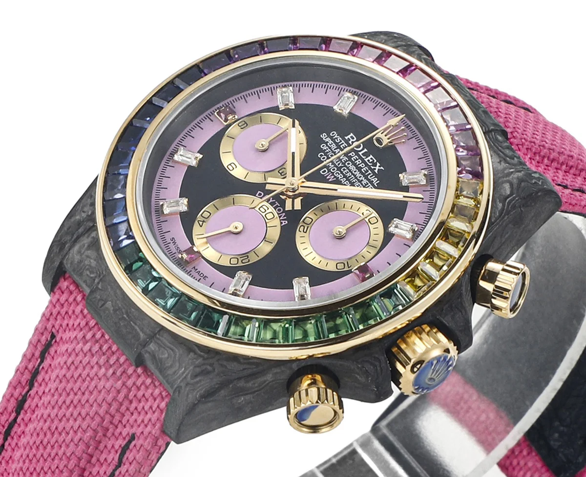 DIW Daytona Rainbow Pink Carbon in Pink Nylon Strap