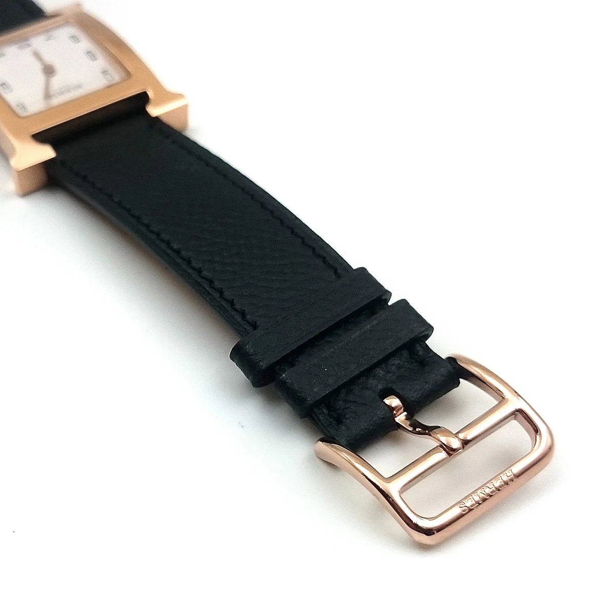 Heure H Rose Gold on Black Epsom Leather Strap