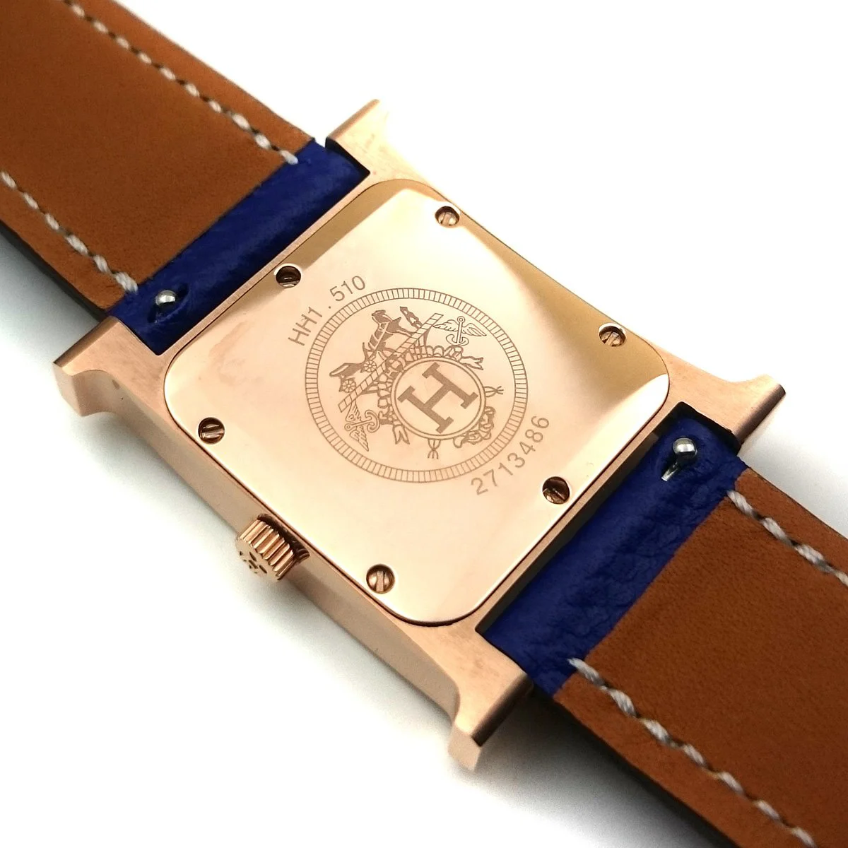 Heure H Rose Gold on Blue Epsom Leather Strap