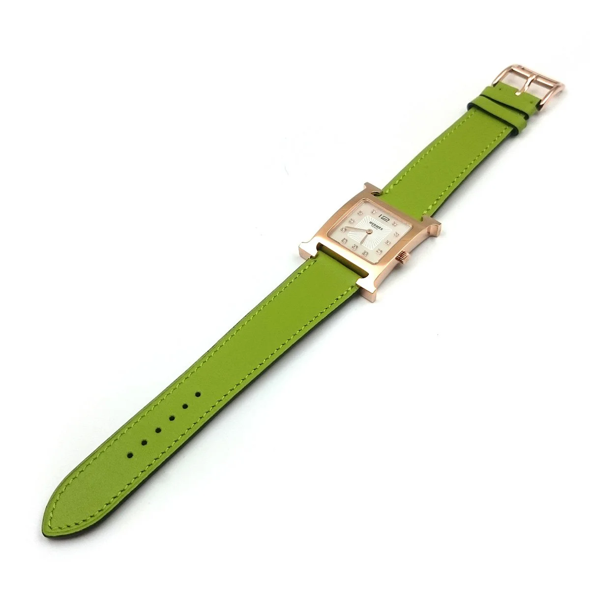 Heure H Rose Gold on Green Fjord Leather Strap